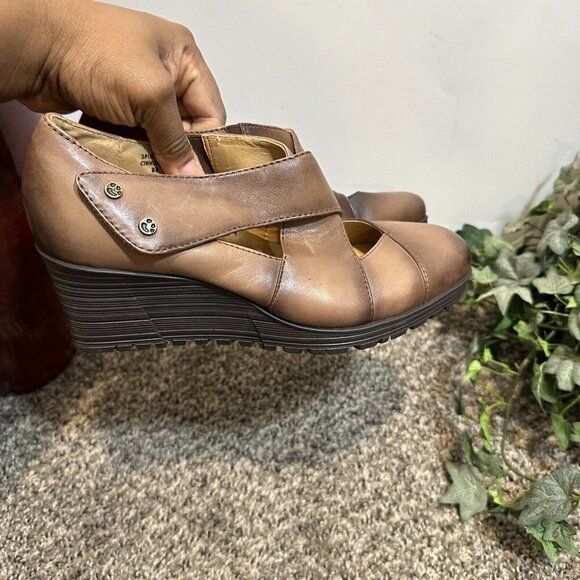 Earth Spindrift Leather Mary Jane Wedges Cinnamon Comfort Shoes Women Size 8 B - Picture 4 of 10